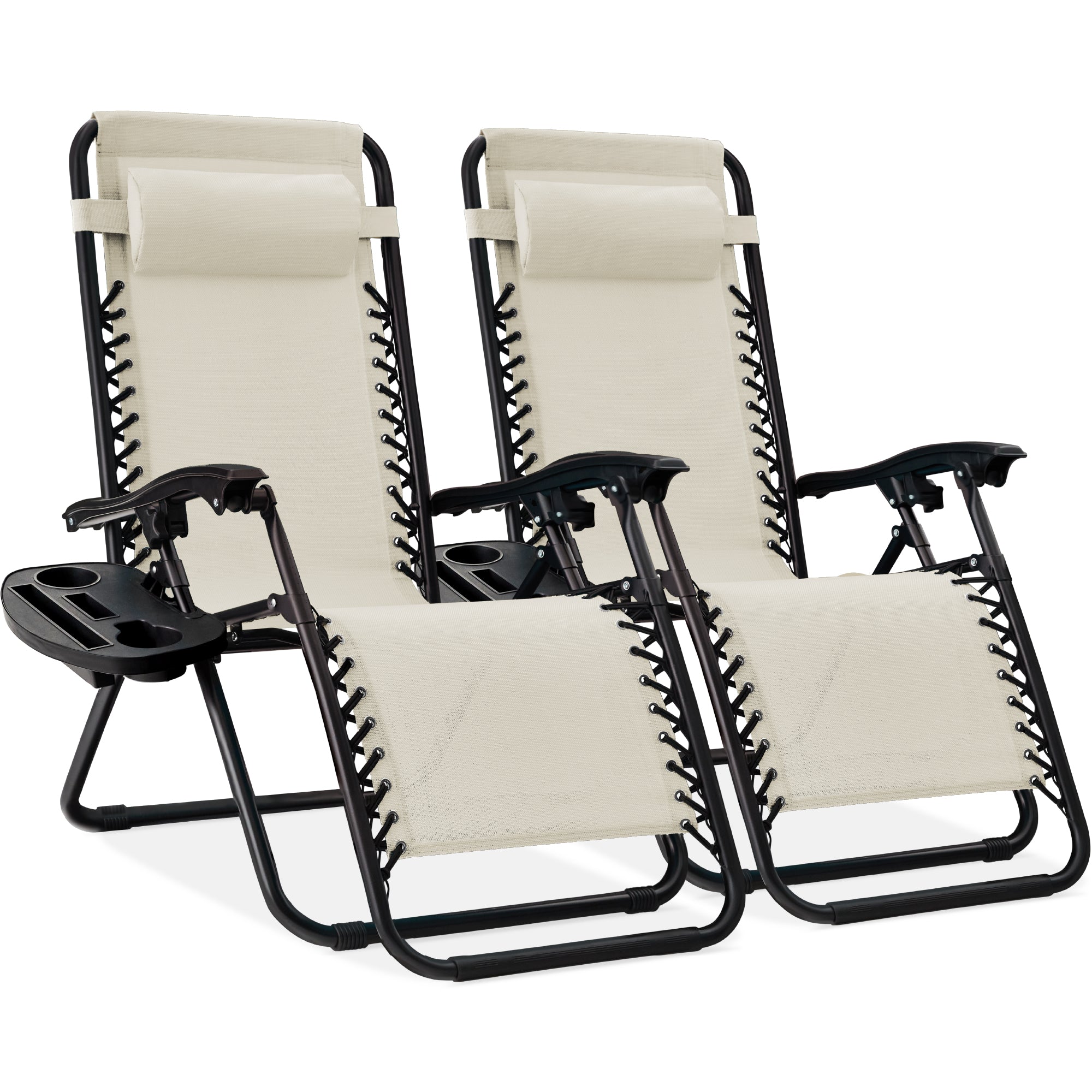 Set of 2 Adjustable Zero Gravity Patio Chair Recliners w/ Cup Holders - Ivory