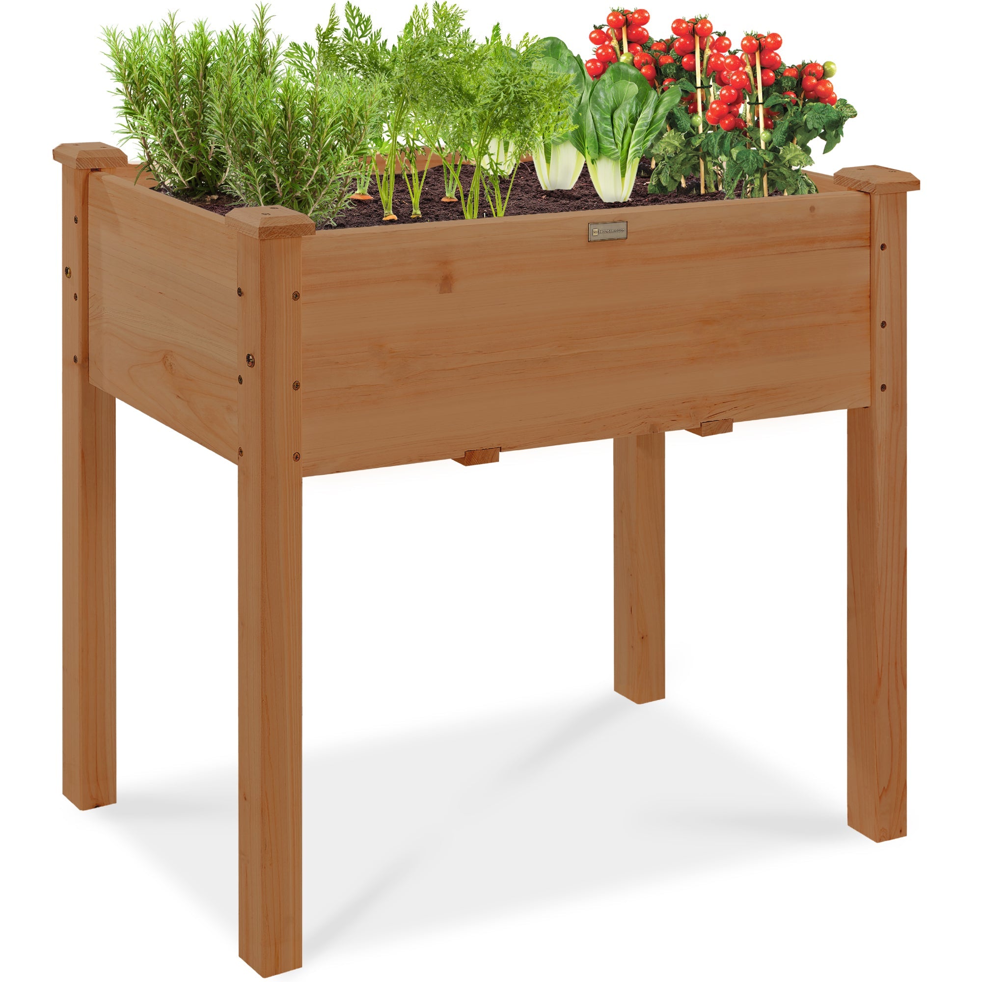 Raised Garden Bed, Elevated Wood Planter Box Stand w/ Bed Liner - 34x18x30in - Acorn Brown