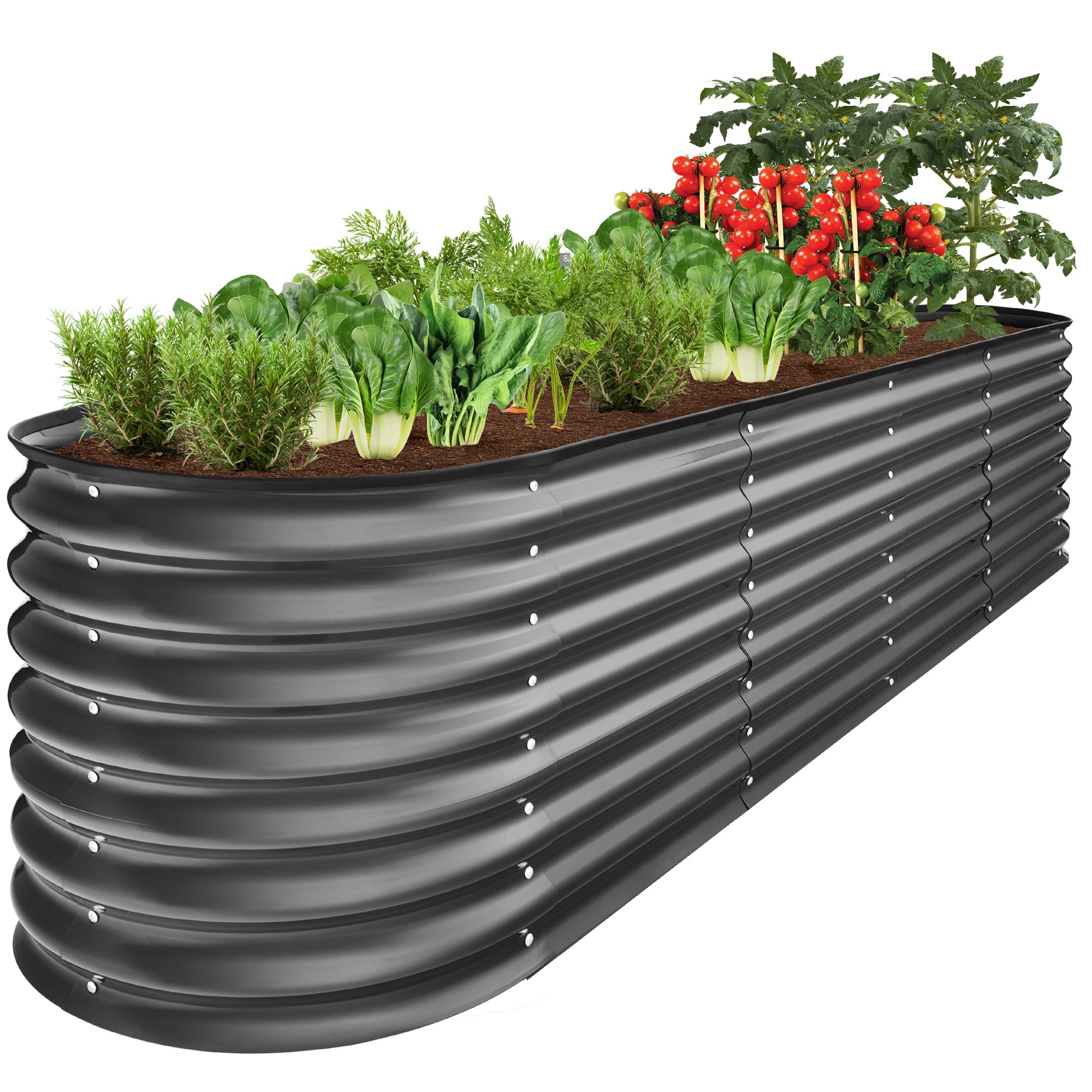 Metal Raised Garden Bed, Oval Outdoor Planter Box for Vegetables - 8x2x2ft - Charcoal