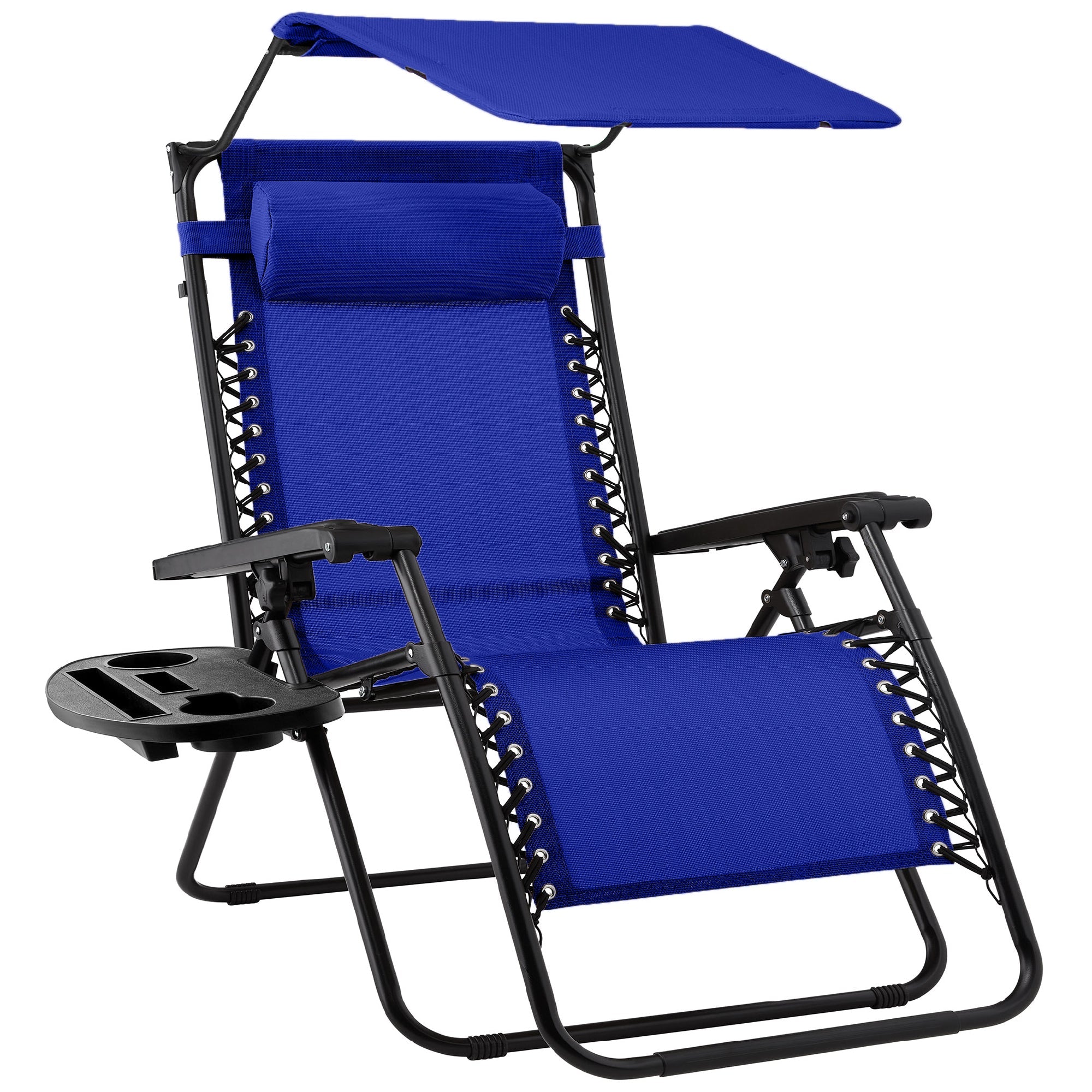 Folding Zero Gravity Recliner Patio Lounge Chair w/ Canopy, Side Tray - Cobalt Blue