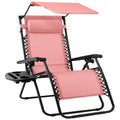 Folding Zero Gravity Recliner Patio Lounge Chair w/ Canopy, Side Tray - Pink
