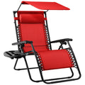 Folding Zero Gravity Recliner Patio Lounge Chair w/ Canopy, Side Tray - Crimson Red