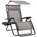 Folding Zero Gravity Recliner Patio Lounge Chair w/ Canopy, Side Tray - Ice Gray