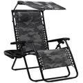 Folding Zero Gravity Recliner Patio Lounge Chair w/ Canopy, Side Tray - Camouflage