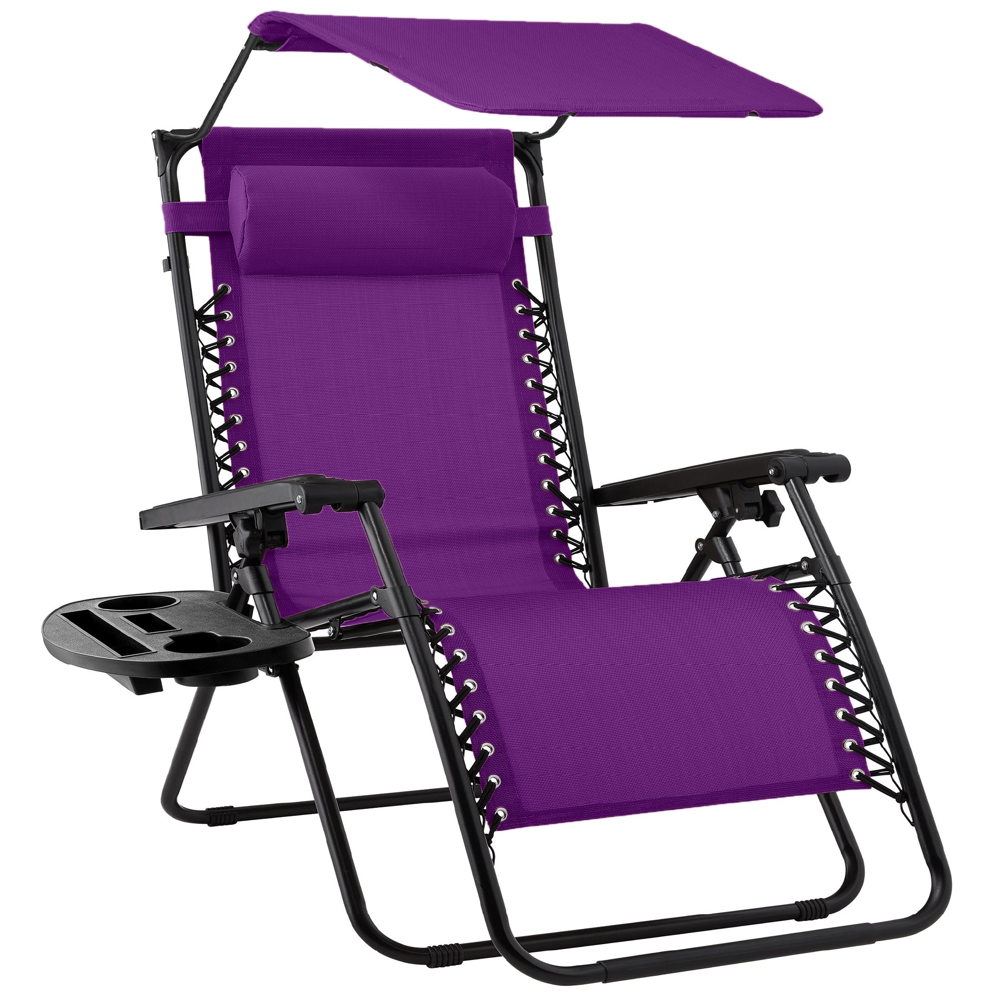 Folding Zero Gravity Recliner Patio Lounge Chair w/ Canopy, Side Tray - Amethyst Purple
