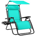 Folding Zero Gravity Recliner Patio Lounge Chair w/ Canopy, Side Tray - Mint
