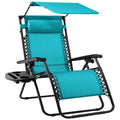 Folding Zero Gravity Recliner Patio Lounge Chair w/ Canopy, Side Tray - Peacock Blue