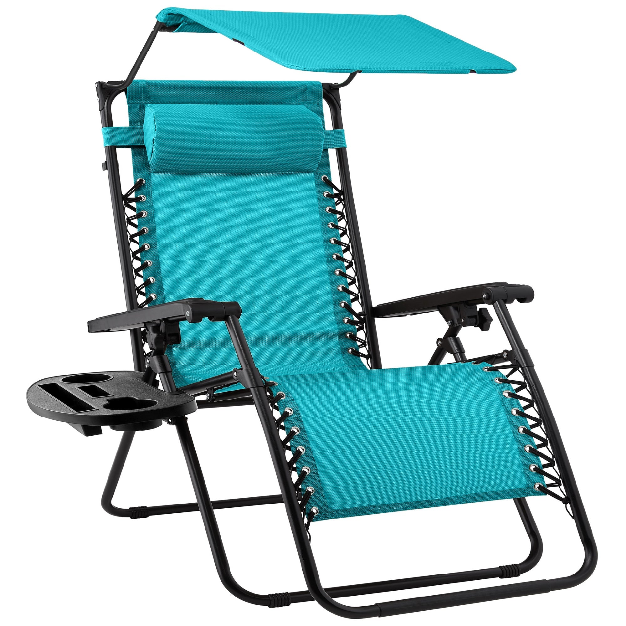 Folding Zero Gravity Recliner Patio Lounge Chair w/ Canopy, Side Tray - Peacock Blue