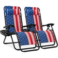 Set of 2 Adjustable Zero Gravity Patio Chair Recliners w/ Cup Holders - American Flag