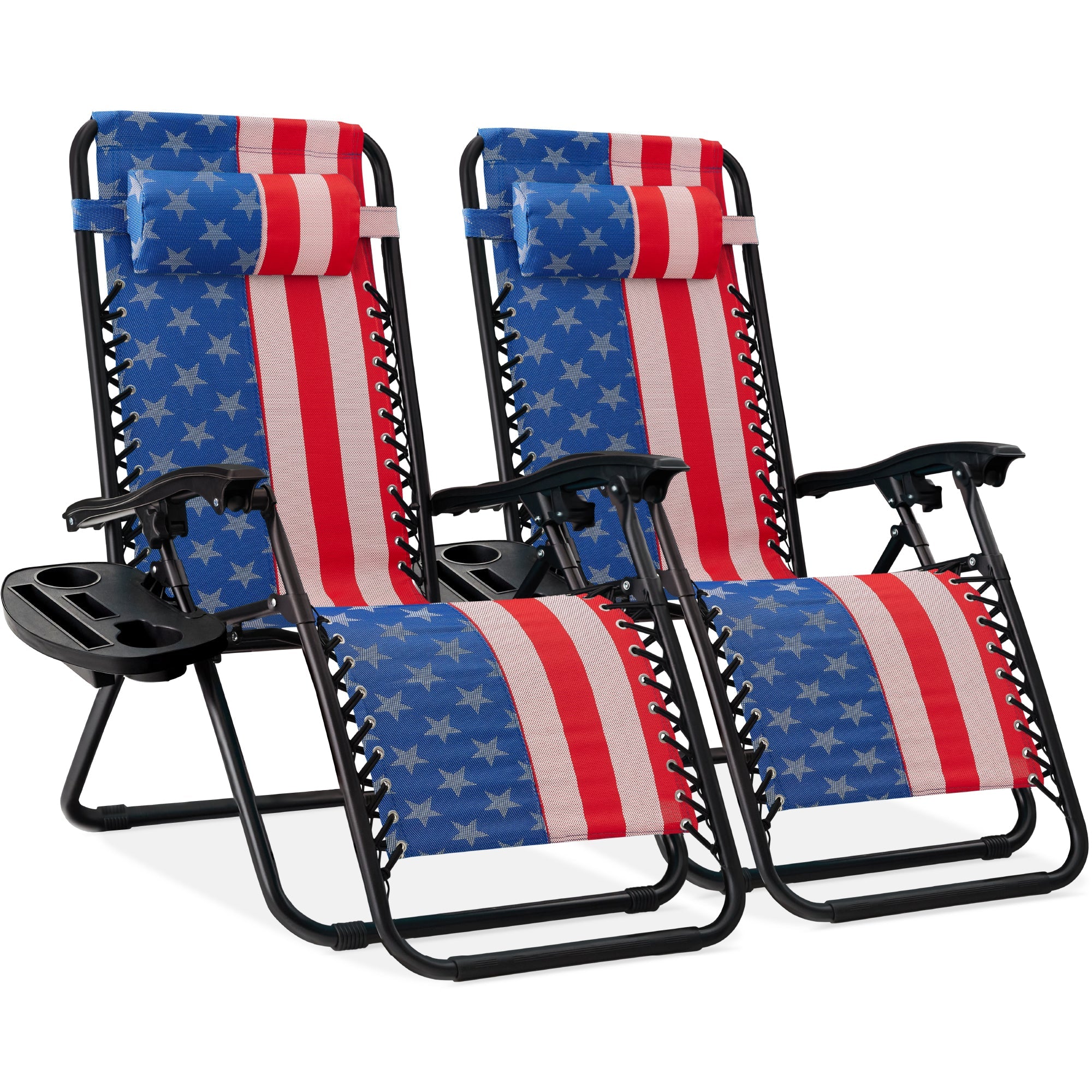Set of 2 Adjustable Zero Gravity Patio Chair Recliners w/ Cup Holders - American Flag