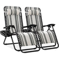 Set of 2 Adjustable Zero Gravity Patio Chair Recliners w/ Cup Holders - Gray Stripes