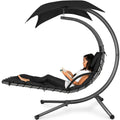 Hanging Curved Chaise Lounge Chair w/ Built-In Pillow, Removable Canopy - Black