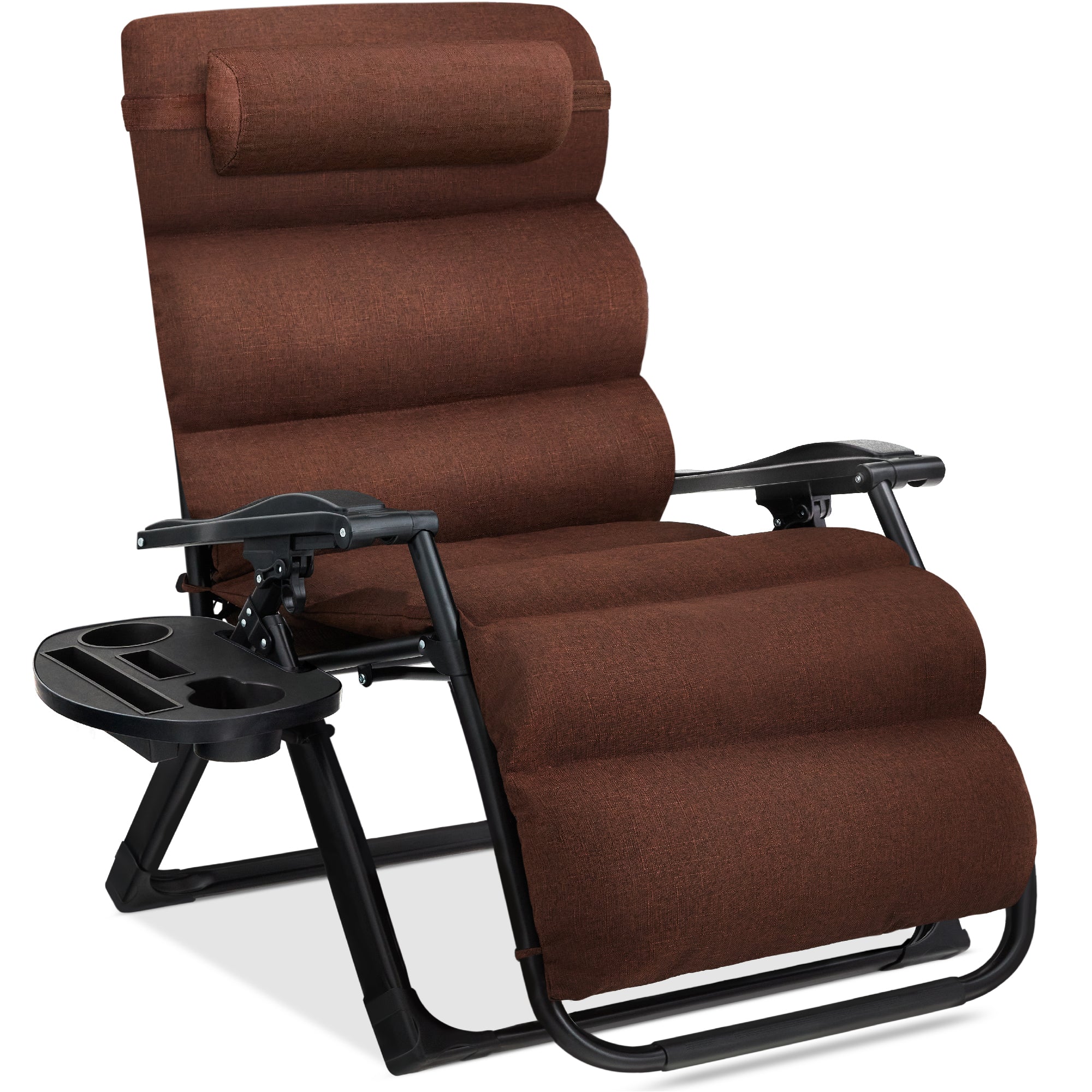 Oversized Zero Gravity Chair, Folding Outdoor Recliner w/ Removable Cushion - Woodland Brown