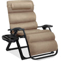 Oversized Zero Gravity Chair, Folding Outdoor Recliner w/ Removable Cushion - Wheat