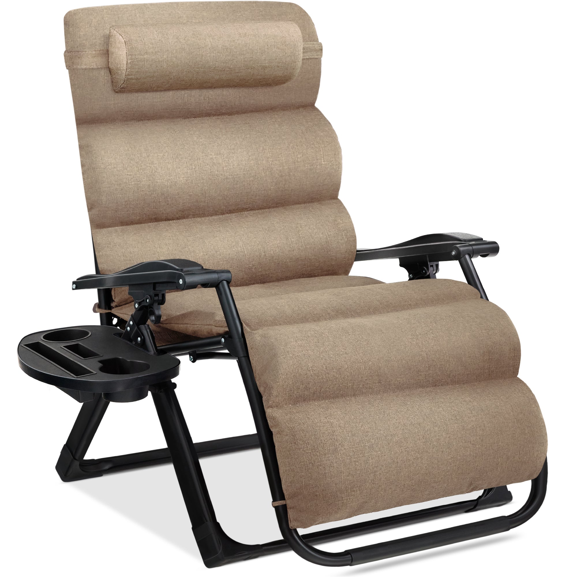 Oversized Zero Gravity Chair, Folding Outdoor Recliner w/ Removable Cushion - Wheat