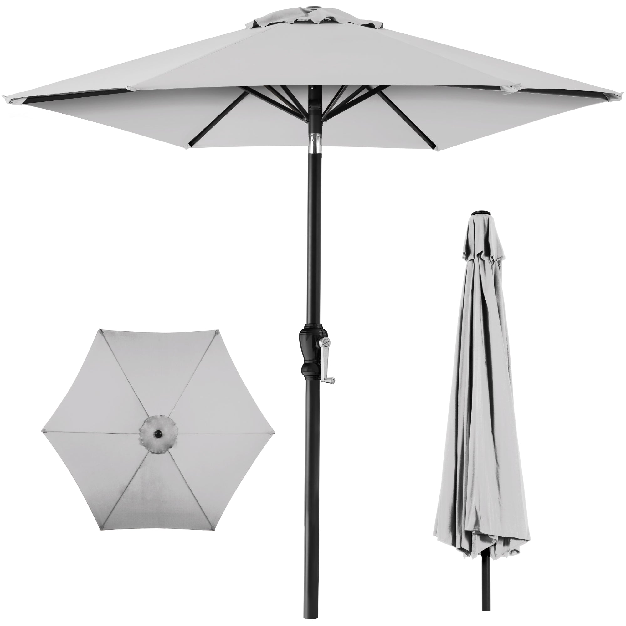 Outdoor Steel Market Patio Umbrella Decoration w/ Tilt, Crank Lift - 10ft - Fog Gray