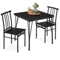 3-Piece Metal Wood Square Dining Table Furniture Set w/ 2 Chairs - Black