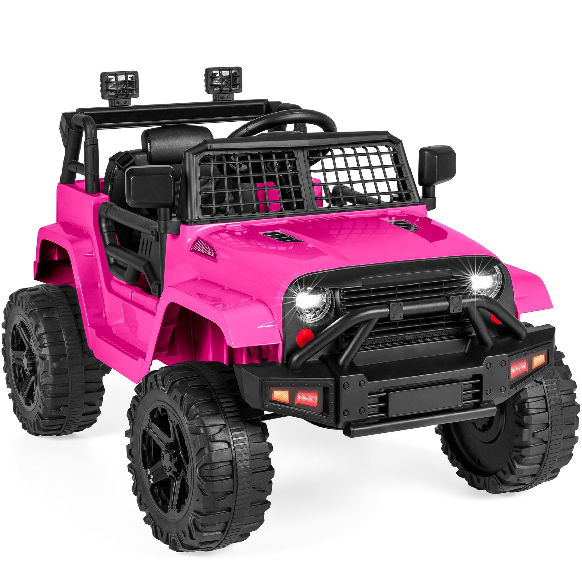 12V Kids Ride-On Truck Car w/ Parent Remote Control, Spring Suspension - Hot Pink