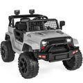 12V Kids Ride-On Truck Car w/ Parent Remote Control, Spring Suspension - Light Gray