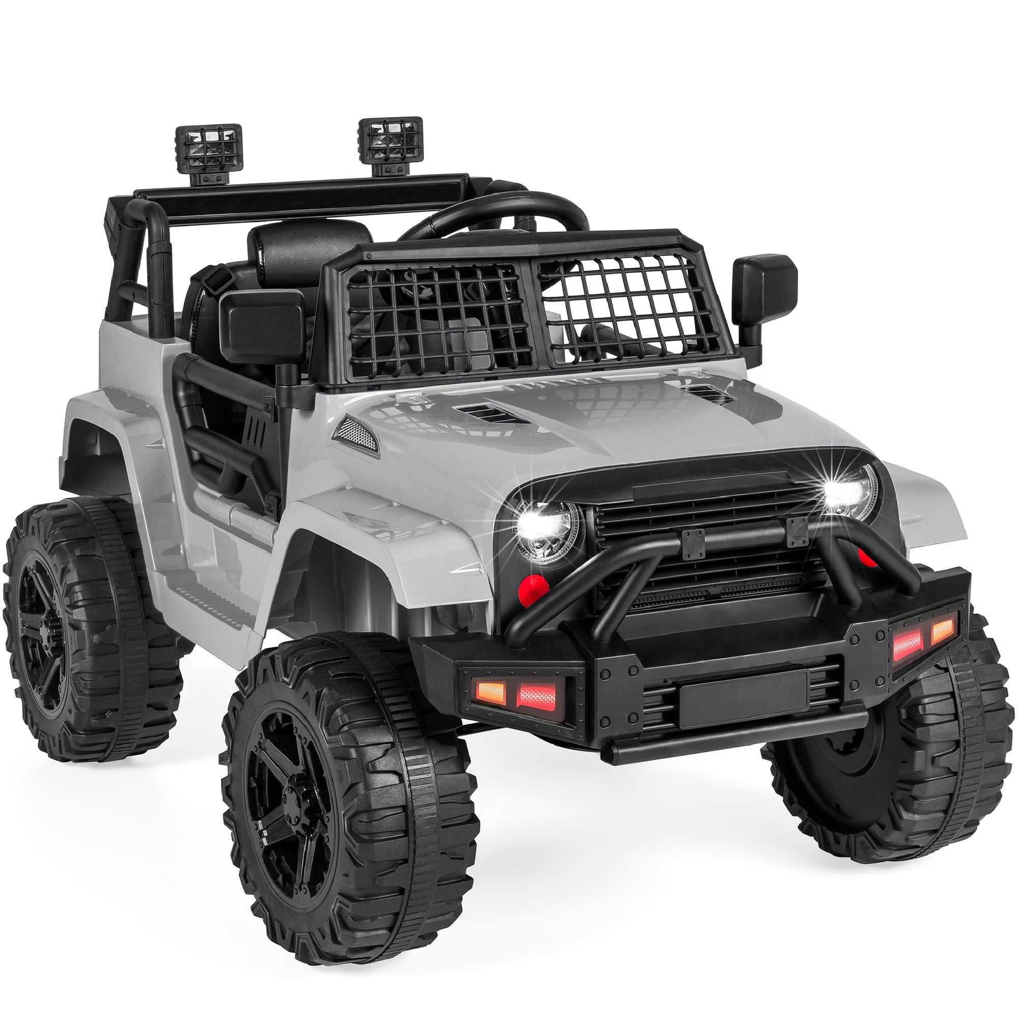 12V Kids Ride-On Truck Car w/ Parent Remote Control, Spring Suspension - Light Gray
