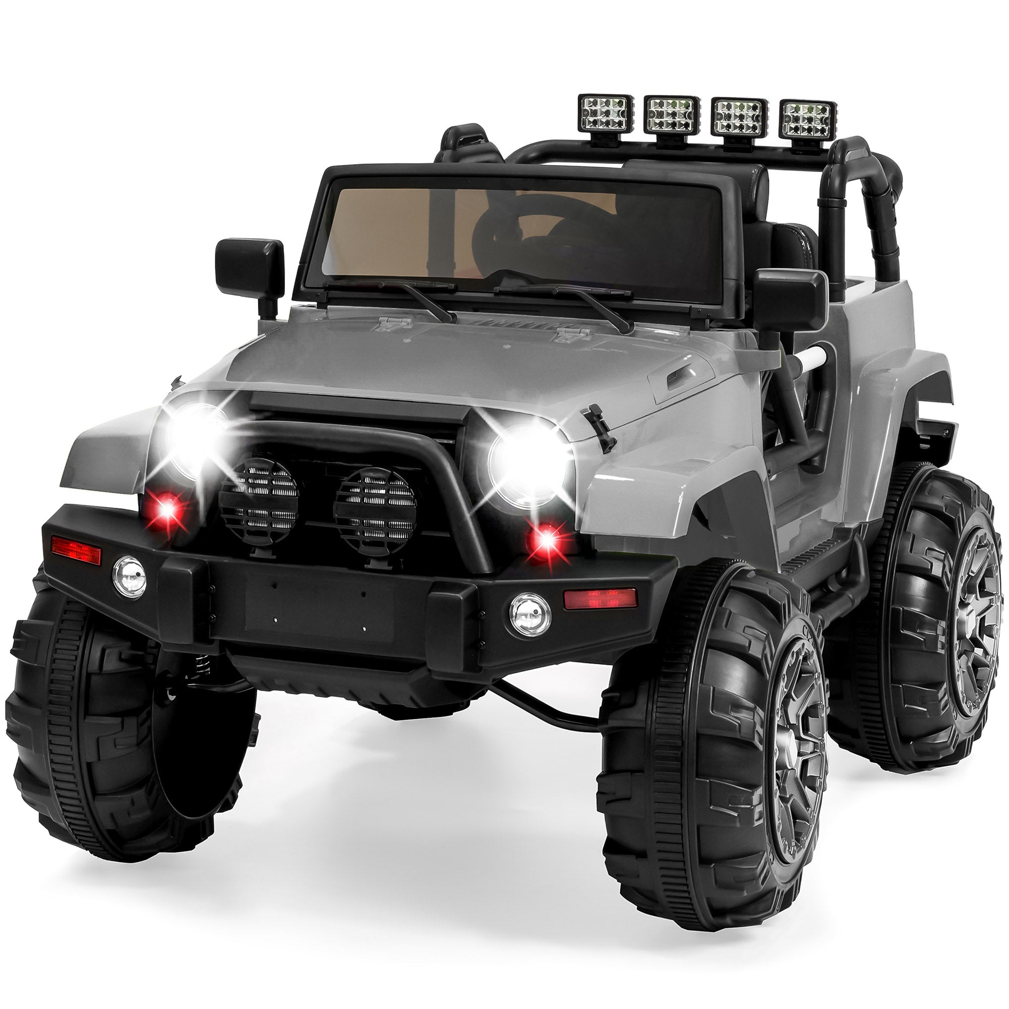 Jumbo 12V Kids Electric Ride On Car with Parent Remote, Seat Harness - Light Gray