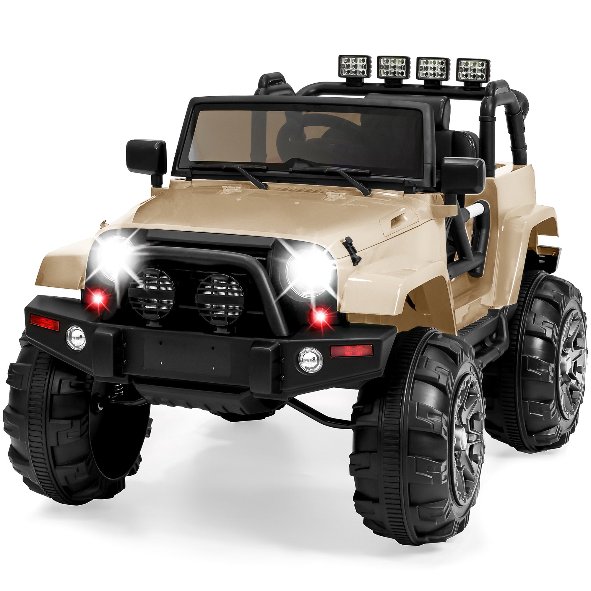 Jumbo 12V Kids Electric Ride On Car with Parent Remote, Seat Harness - Tan
