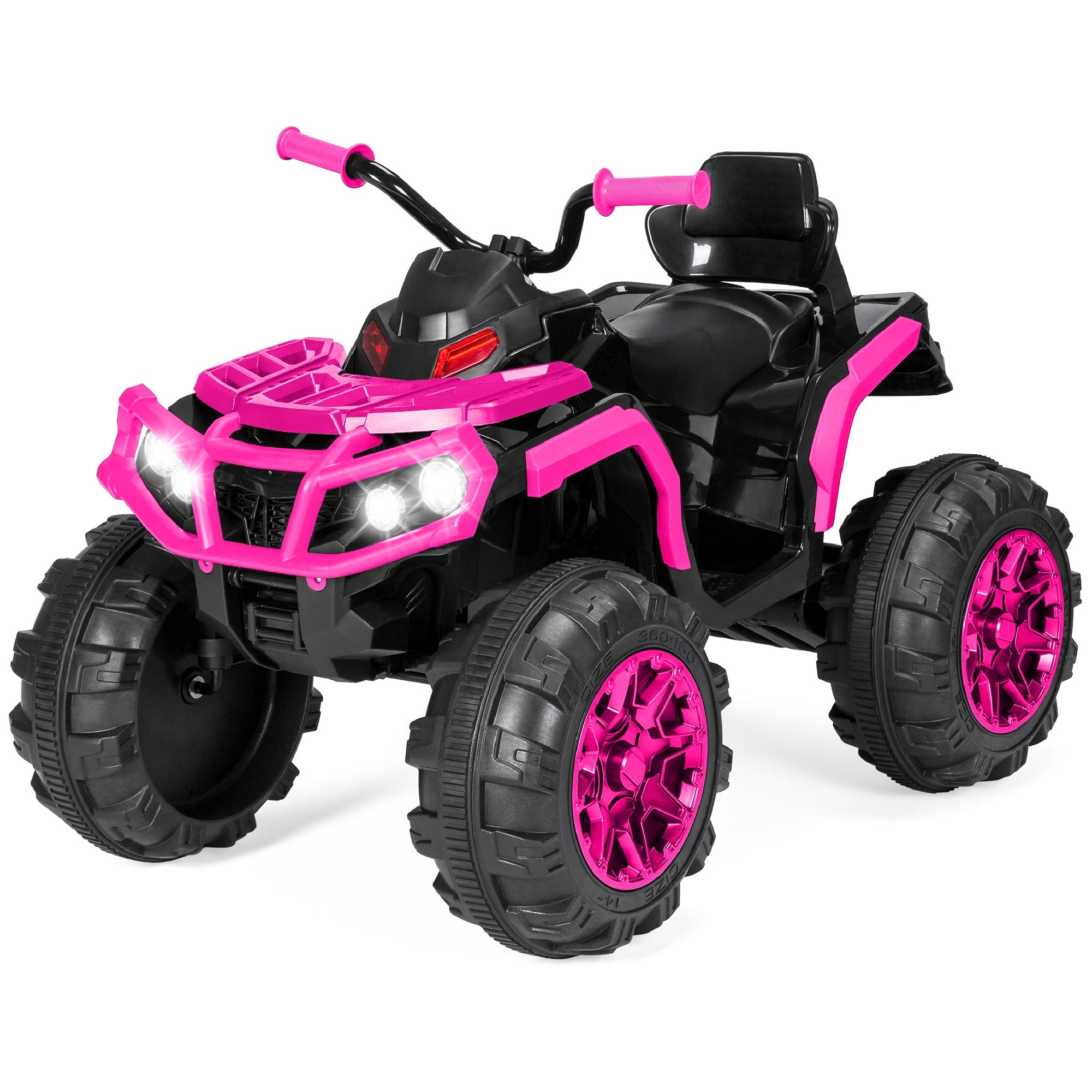 12V Kids Ride-On 4-Wheeler Quad ATV Car w/ 3.7mph Max, Bluetooth, Headlights - Hot Pink