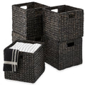 Set of 5 Collapsible Hyacinth Storage Baskets w/ Inserts - 12x12in - Black