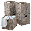 Set of 5 Collapsible Hyacinth Storage Baskets w/ Inserts - 13x13in - Gray