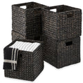 Set of 5 Collapsible Hyacinth Storage Baskets w/ Inserts - 13x13in - Black