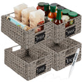 Set of 4 Water Hyacinth Pantry Baskets w/ Chalkboard, Marker - 12in - Gray