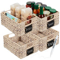 Set of 4 Water Hyacinth Pantry Baskets w/ Chalkboard, Marker - 12in - White