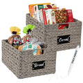 Set of 2 Water Hyacinth Pantry Baskets w/ Chalkboard, Marker - 16in - Gray