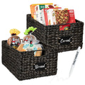 Set of 2 Water Hyacinth Pantry Baskets w/ Chalkboard, Marker - 16in - Black
