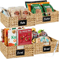 Set of 4 Water Hyacinth Pantry Baskets w/ Chalkboard, Marker - 13in - Natural