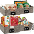 Set of 4 Water Hyacinth Pantry Baskets w/ Chalkboard, Marker - 13in - Gray