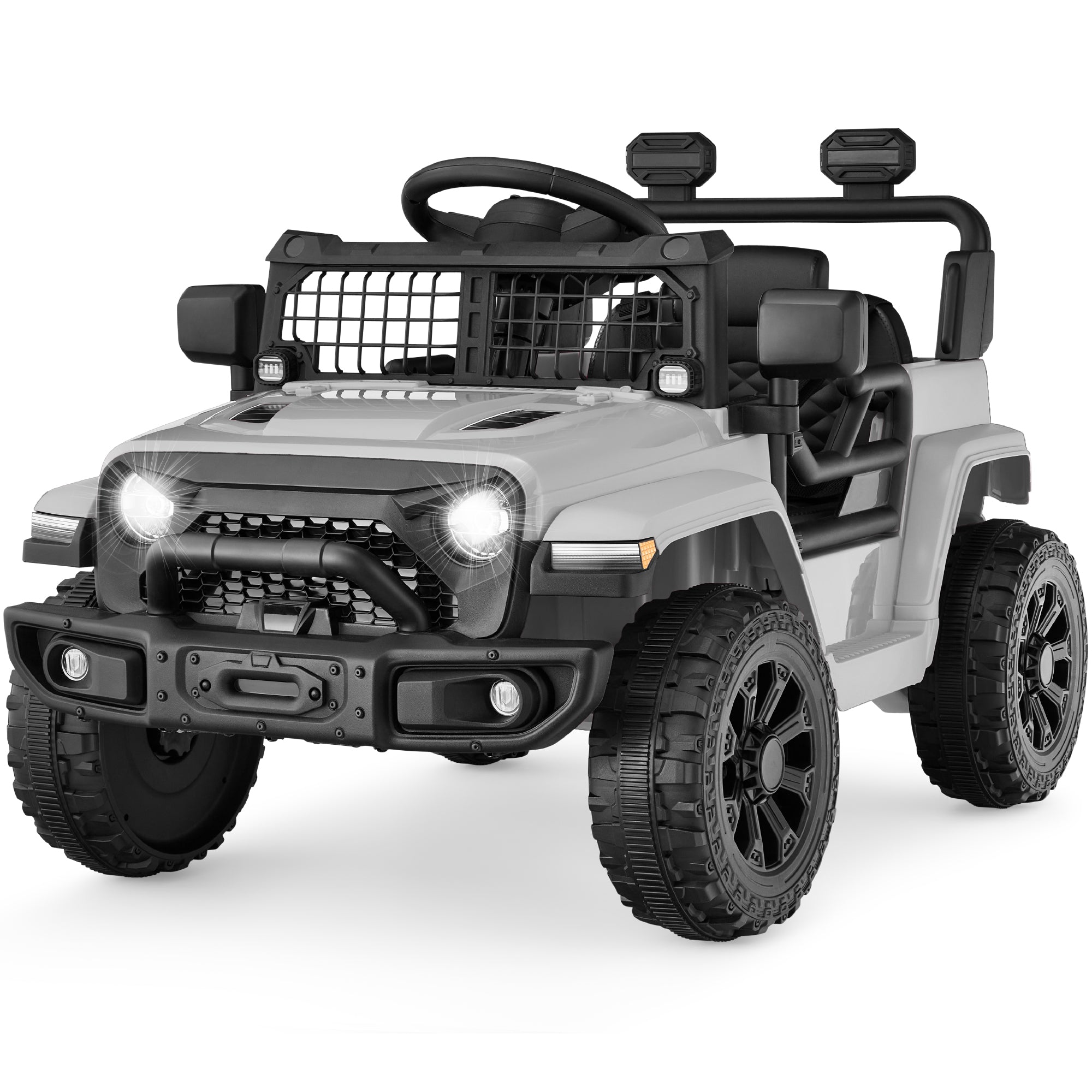 6V Kids Ride-On Truck Car w/ Parent Remote Control, 4-Wheel Suspension - Light Gray