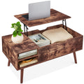 Wooden Mid-Century Modern Lift Top Coffee Table w/ Removable Shelf - Brown