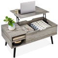Wooden Mid-Century Modern Lift Top Coffee Table w/ Removable Shelf - Gray