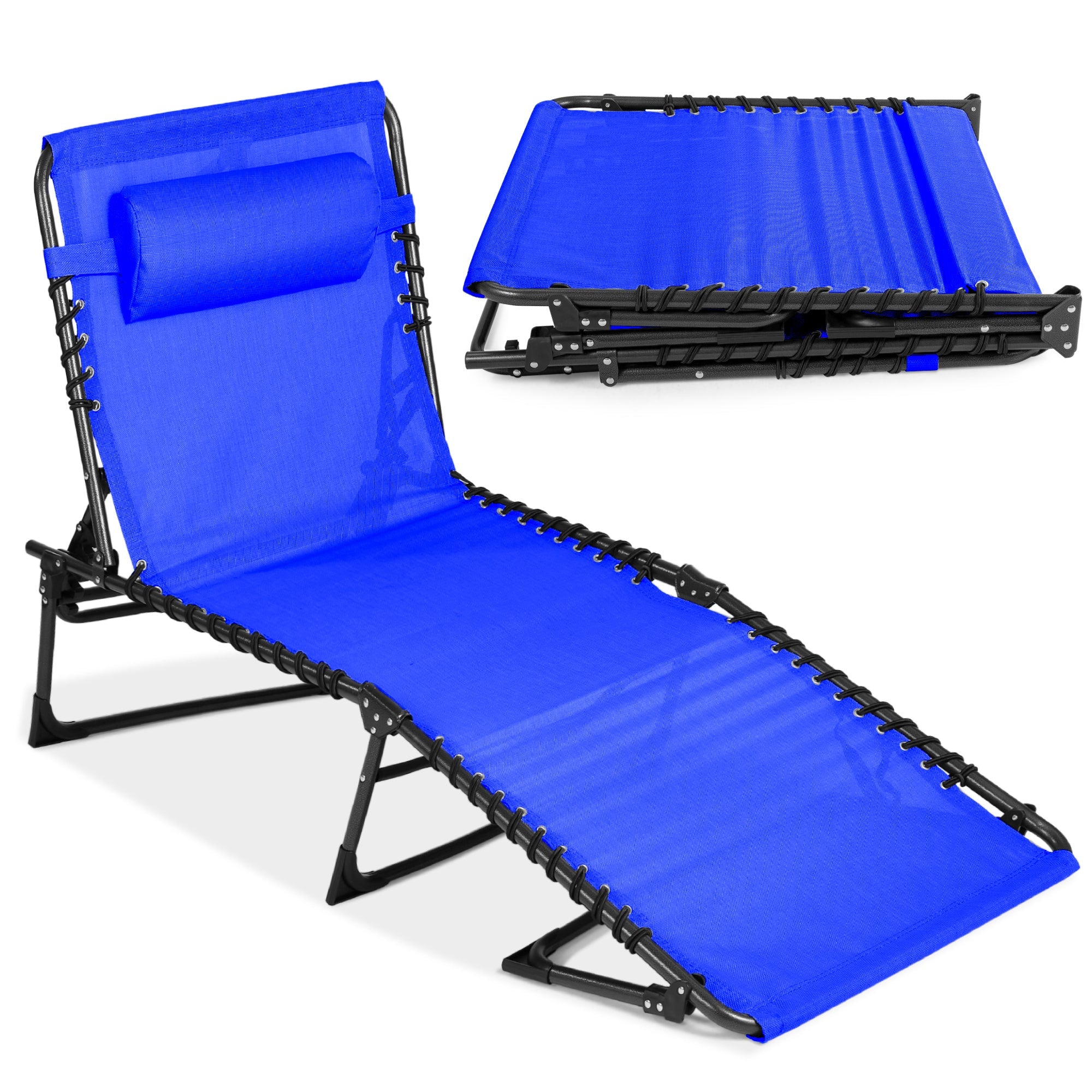 Portable Patio Chaise Lounge Chair Outdoor Recliner w/ Pillow - Resort Blue