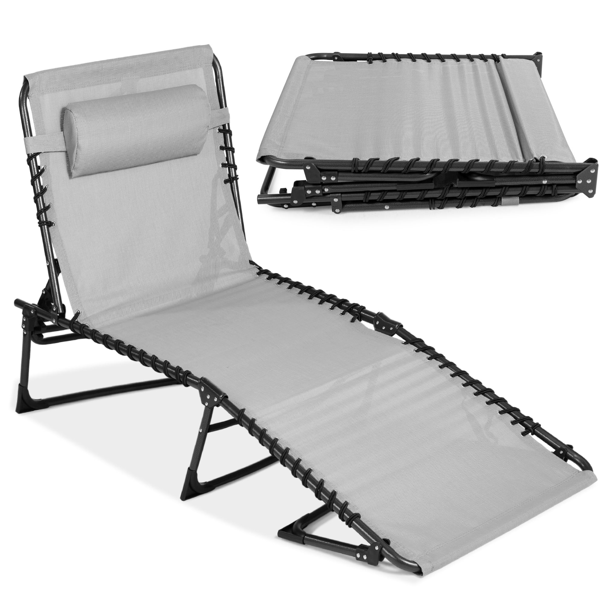 Portable Patio Chaise Lounge Chair Outdoor Recliner w/ Pillow - Fog Gray