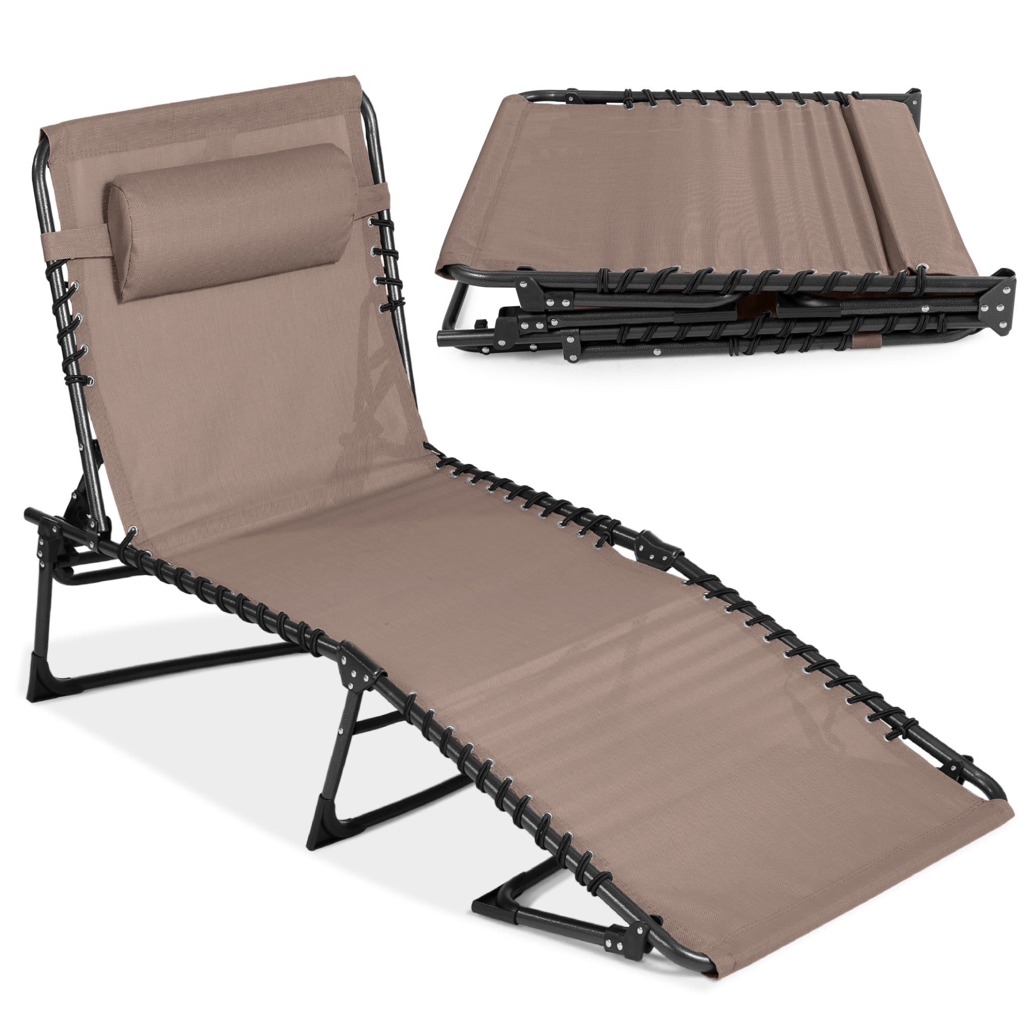 Portable Patio Chaise Lounge Chair Outdoor Recliner w/ Pillow - Warm Taupe