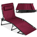 Portable Patio Chaise Lounge Chair Outdoor Recliner w/ Pillow - Wine Red