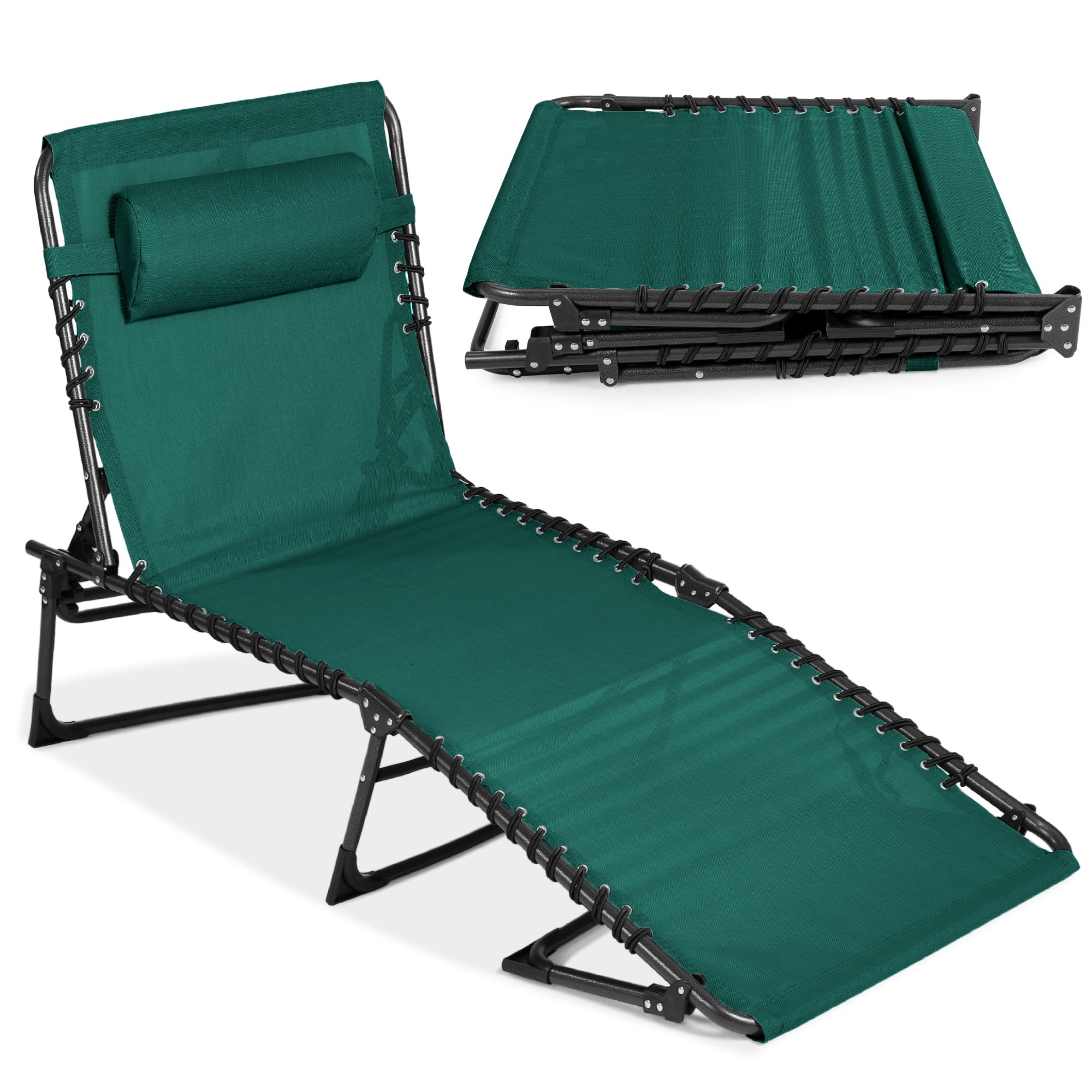 Portable Patio Chaise Lounge Chair Outdoor Recliner w/ Pillow - Forest Green