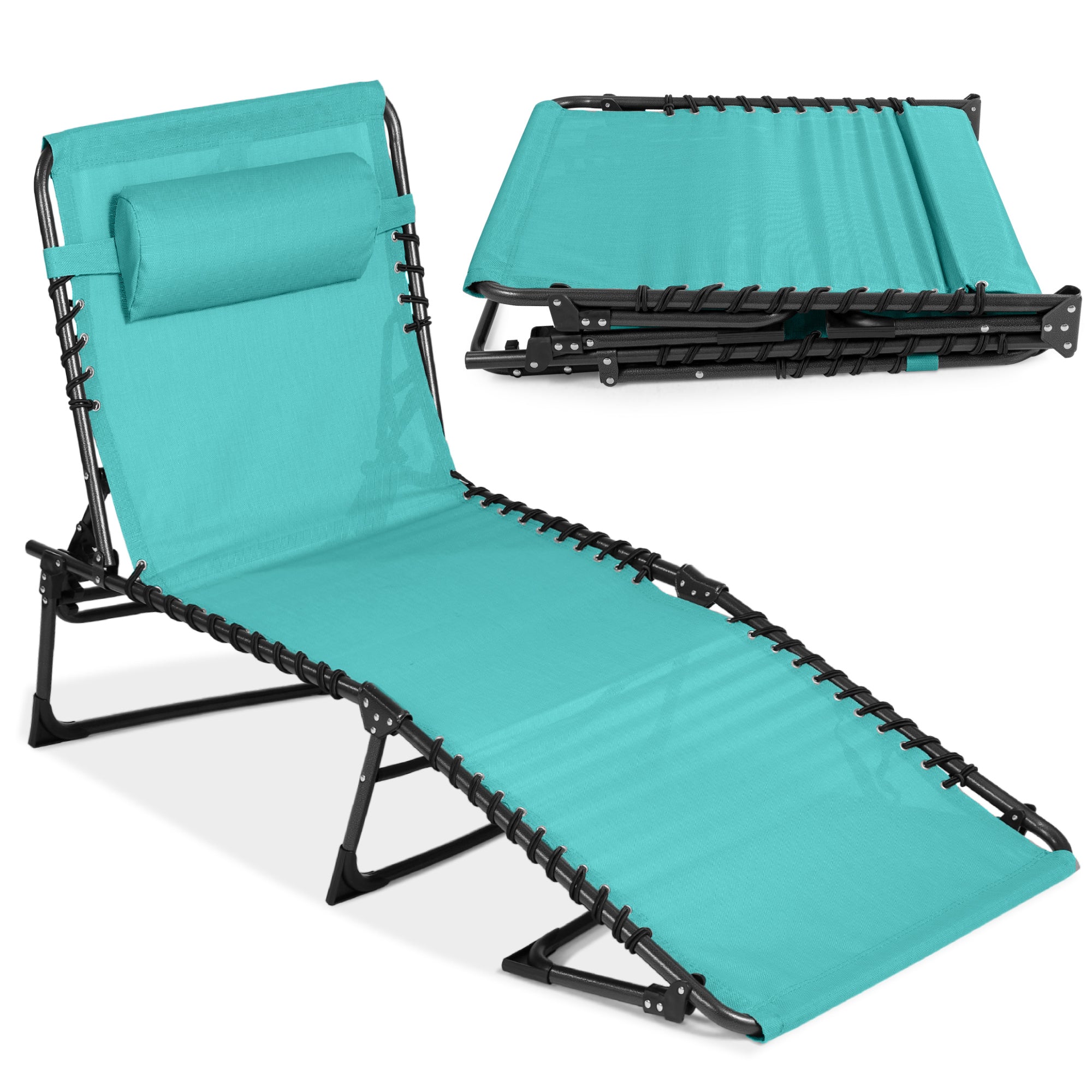 Portable Patio Chaise Lounge Chair Outdoor Recliner w/ Pillow - Teal
