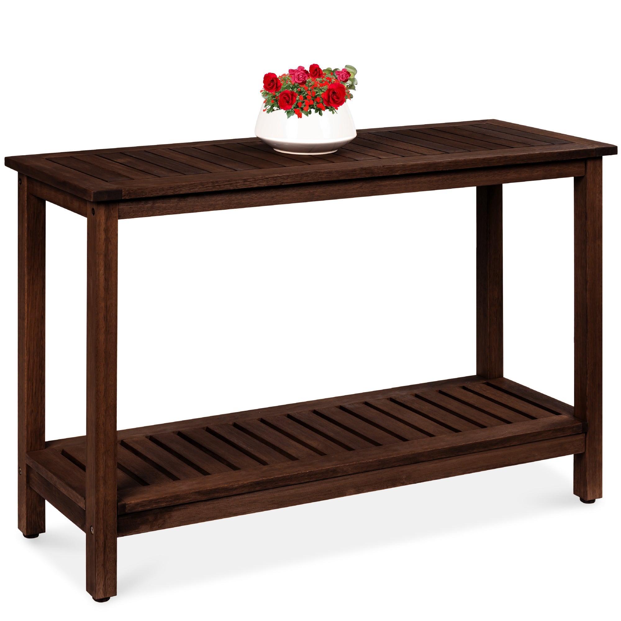 2-Shelf Wooden Console Table Storage Organizer w/ Natural Finish - 48in - Espresso
