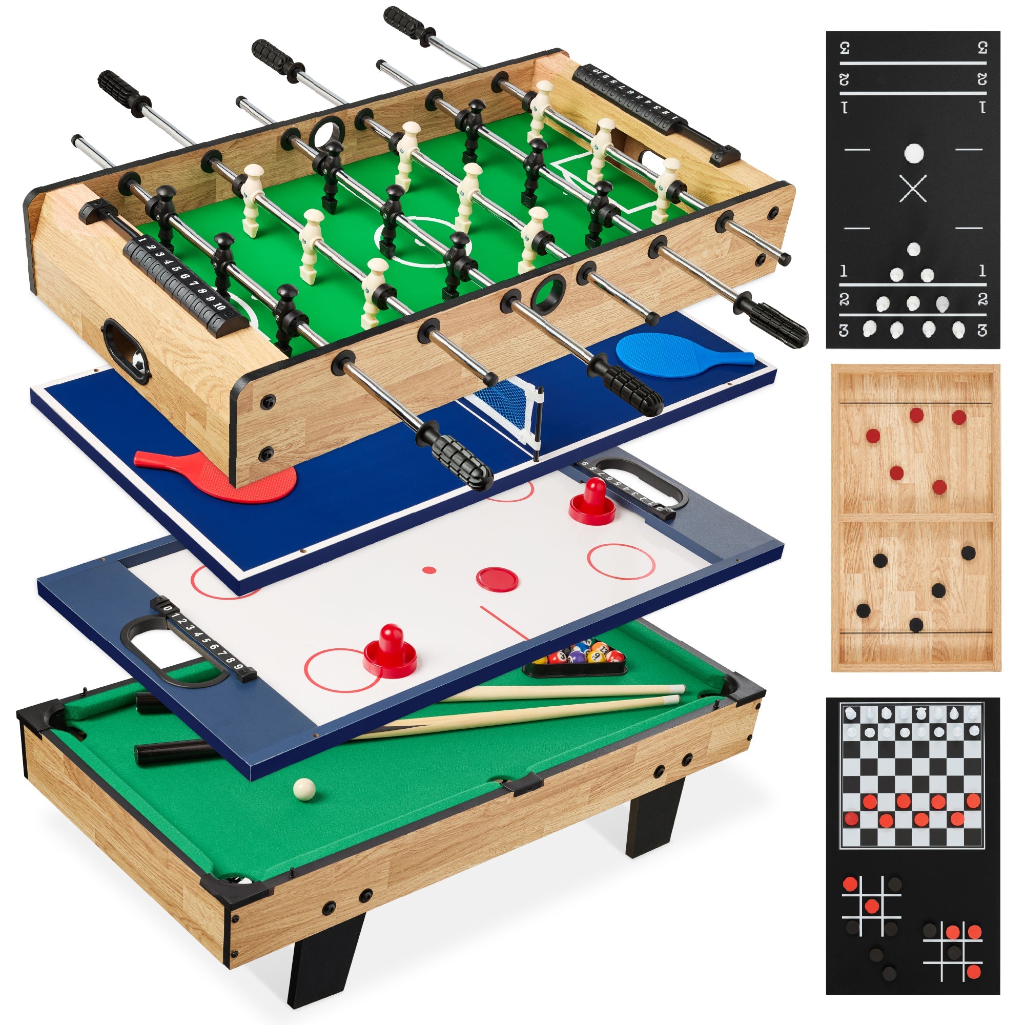 11-in-1 Combo Game Set w/ Ping Pong, Foosball, Air Hockey, 5 Storage Bags - Light Wood