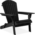 Folding Wooden Adirondack Chair, Accent Furniture w/ Natural Woodgrain - Black