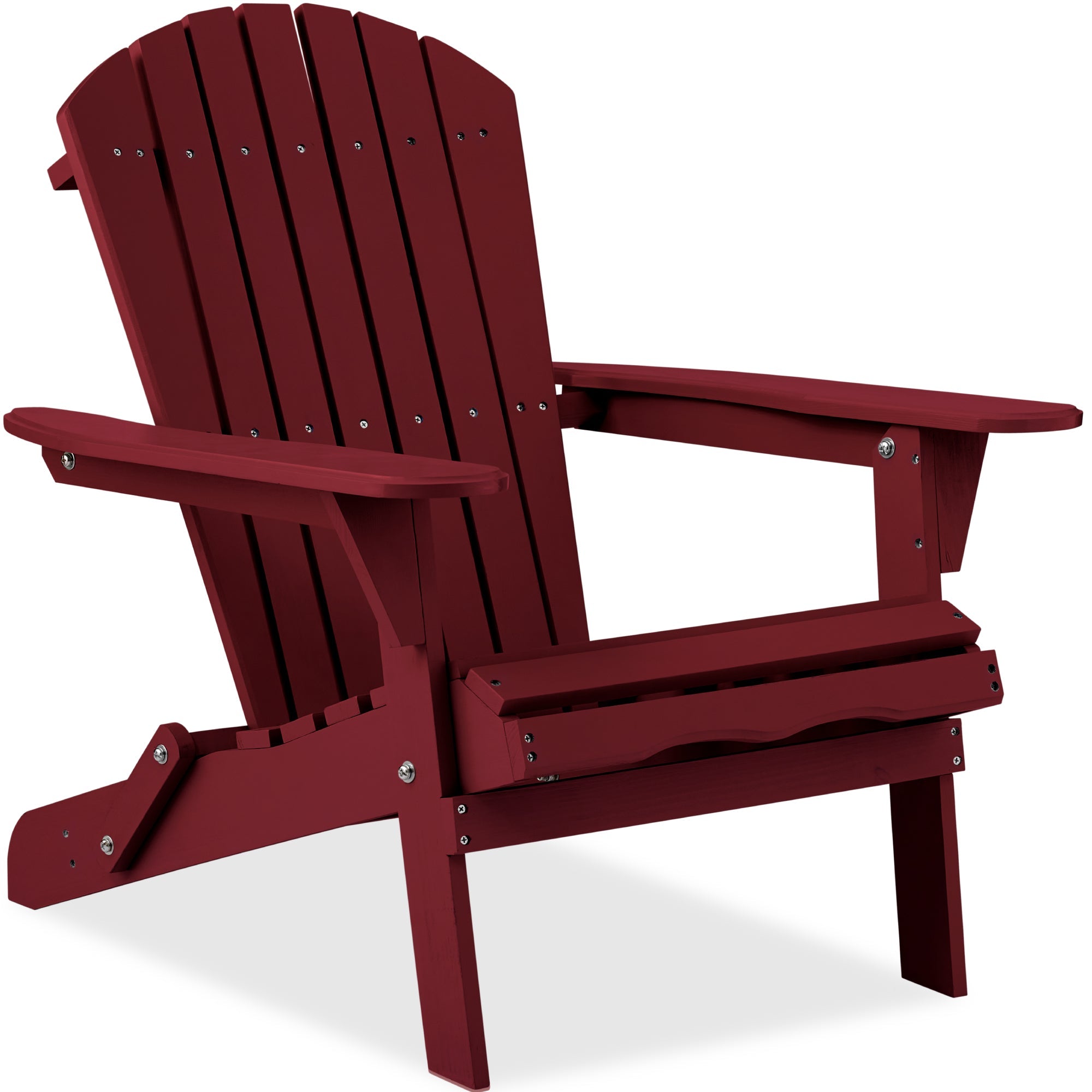 Folding Wooden Adirondack Chair, Accent Furniture w/ Natural Woodgrain - Red
