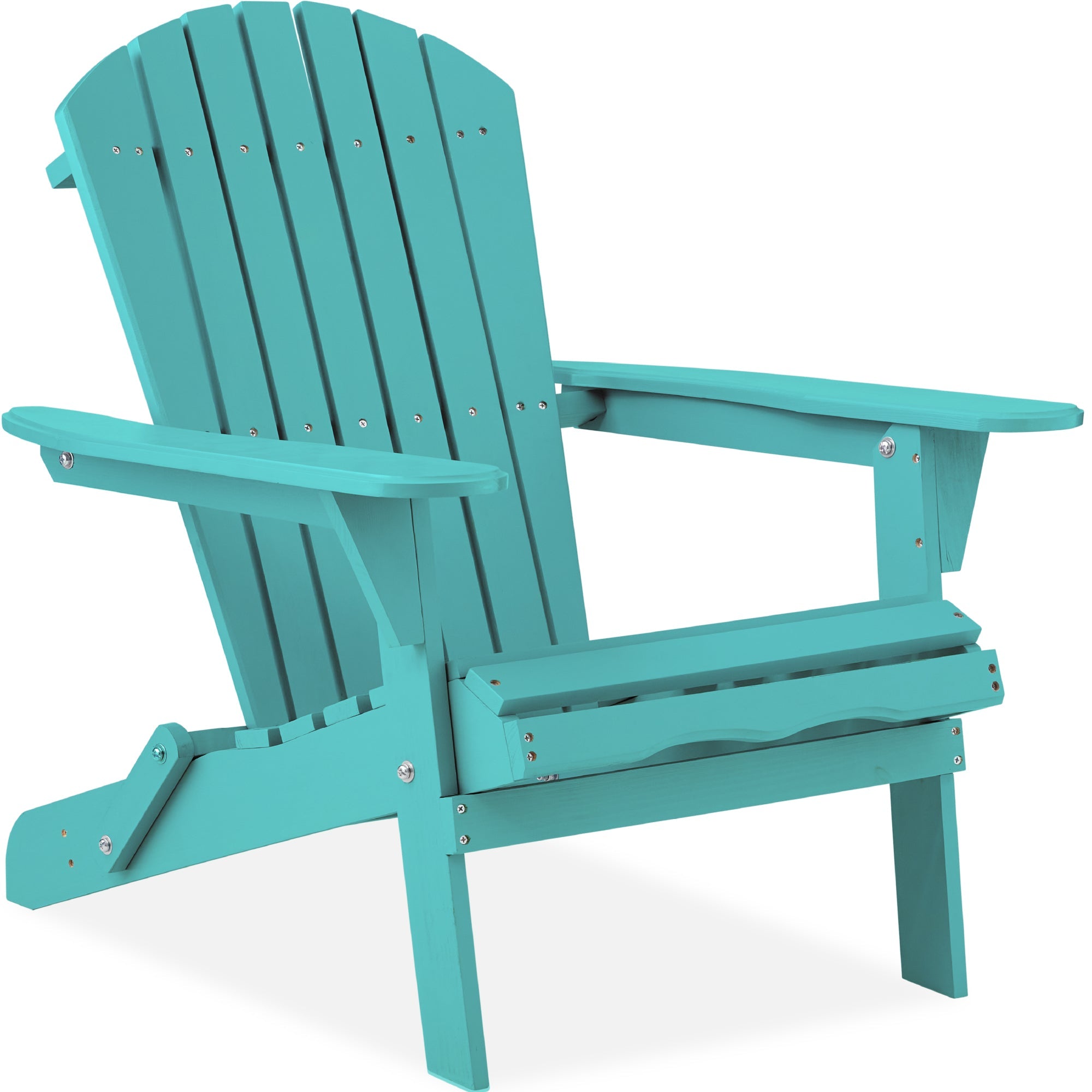 Folding Wooden Adirondack Chair, Accent Furniture w/ Natural Woodgrain - Turquoise